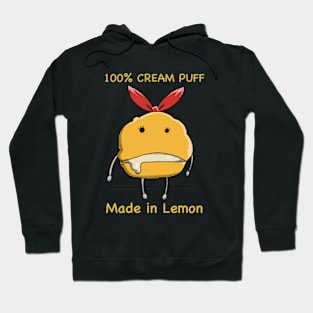 Mashle Anime 100% Made in Lemon Irvine Cream Puff Plush given to Mash Burnedead in episode 8 in Pop Art Style Yellow Text Hoodie